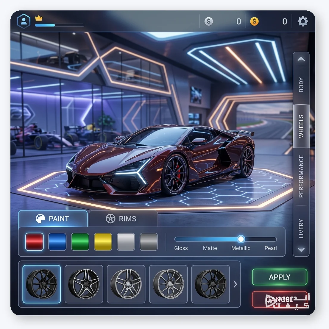 مرآب السيارات وتعديلها في لعبة Asphalt 9 للأندرويد