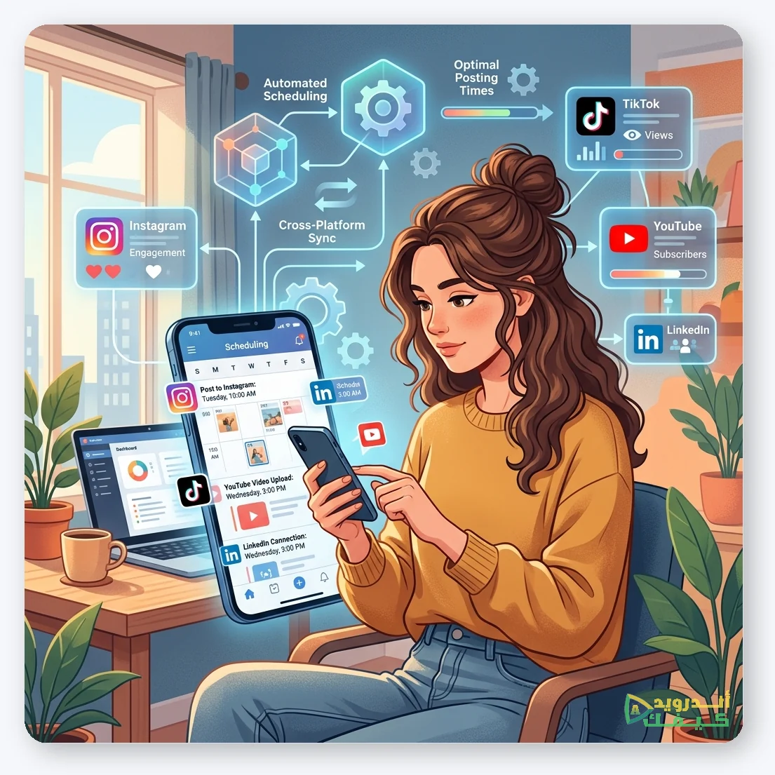 منشئ محتوى يستخدم الهاتف لجدولة النشر التلقائي