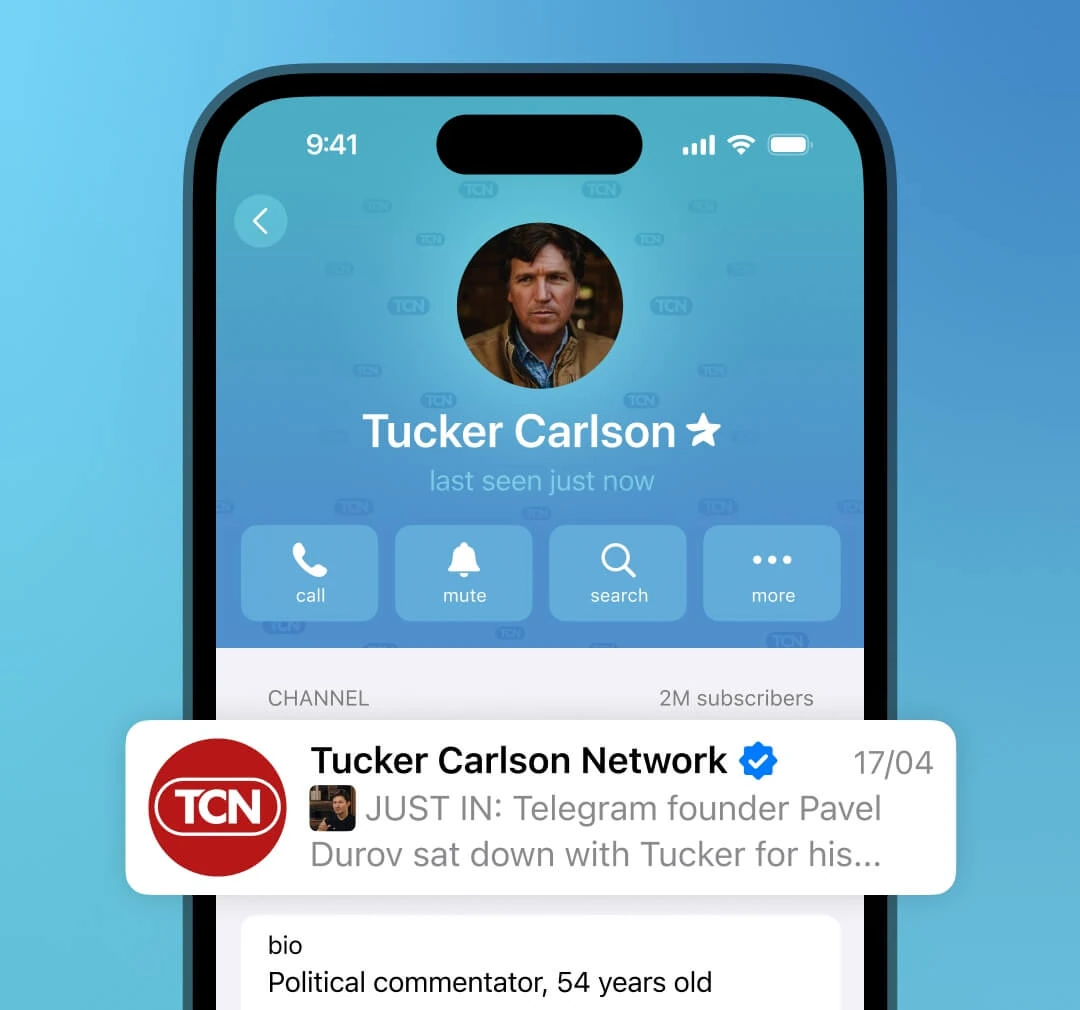 قناة مع معاينة آخر منشور مضافة إلى ملف شخصي في صورة Telegram