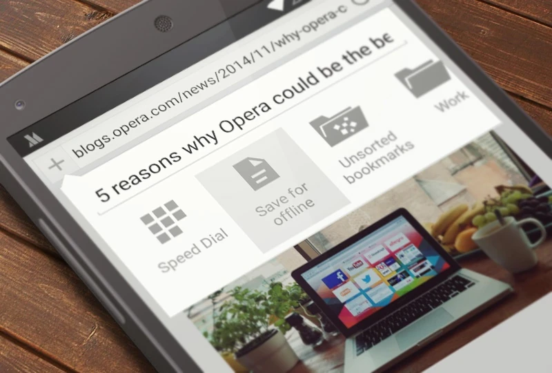 قائمة Opera Mini القديمة تعرض Speed Dial والحفظ دون اتصال والمفضلة ومجلد Work