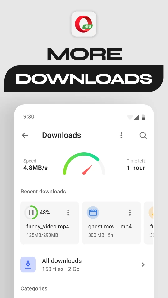 مدير تنزيلات Opera Mini يعرض تنزيلًا جاريًا وملفات حديثة