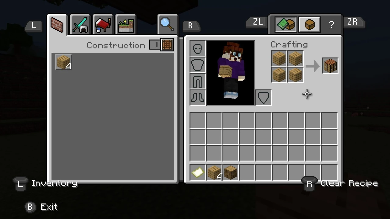 أربعة ألواح في شبكة صناعة صغيرة تنتج طاولة عمل في Minecraft