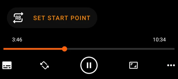 شريط تشغيل VLC مع زر SET START POINT لتحديد بداية التكرار