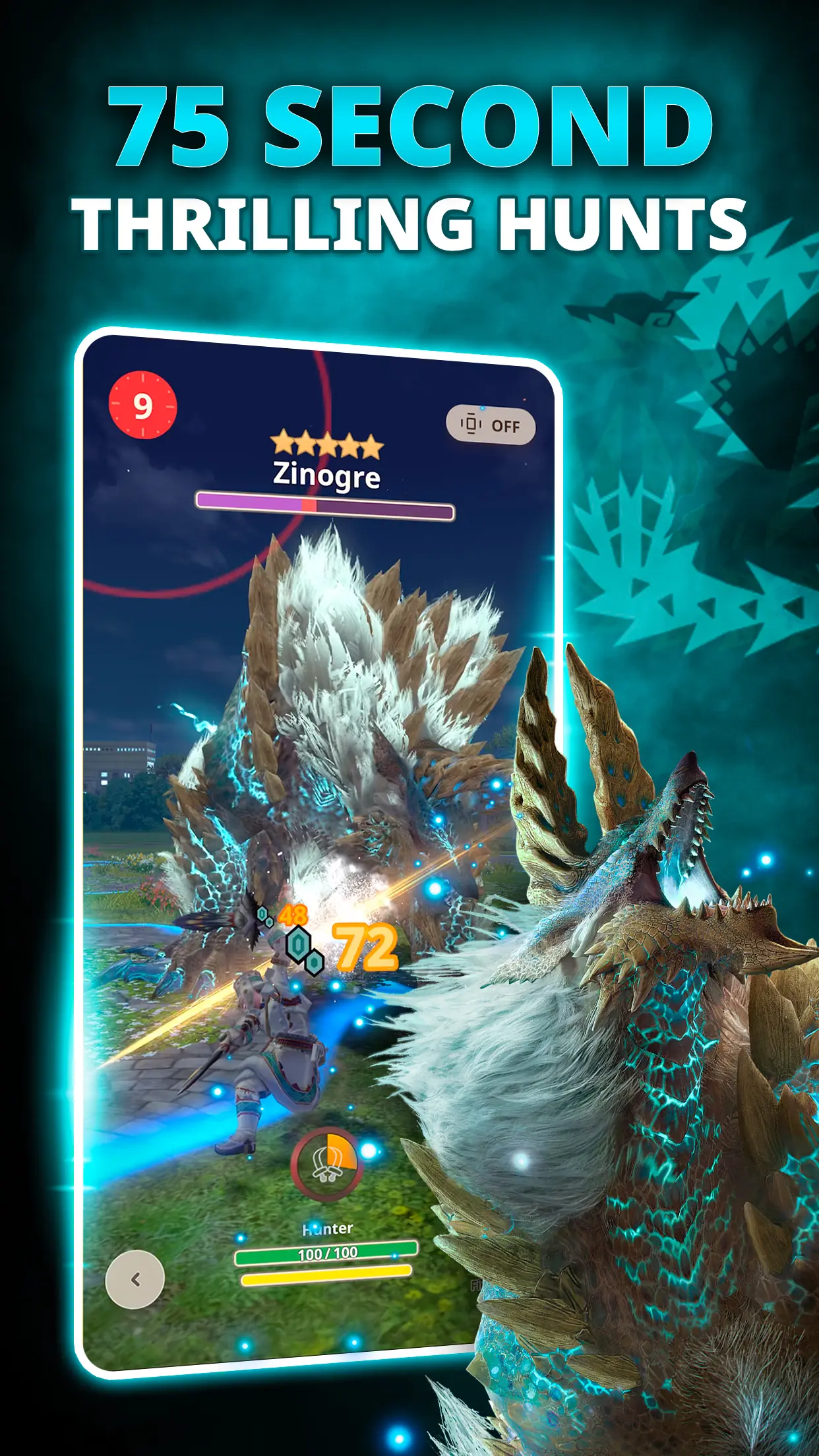 مواجهة Zinogre في صورة Monster Hunter Now وتظهر صحة الوحش وأرقام الضرر
