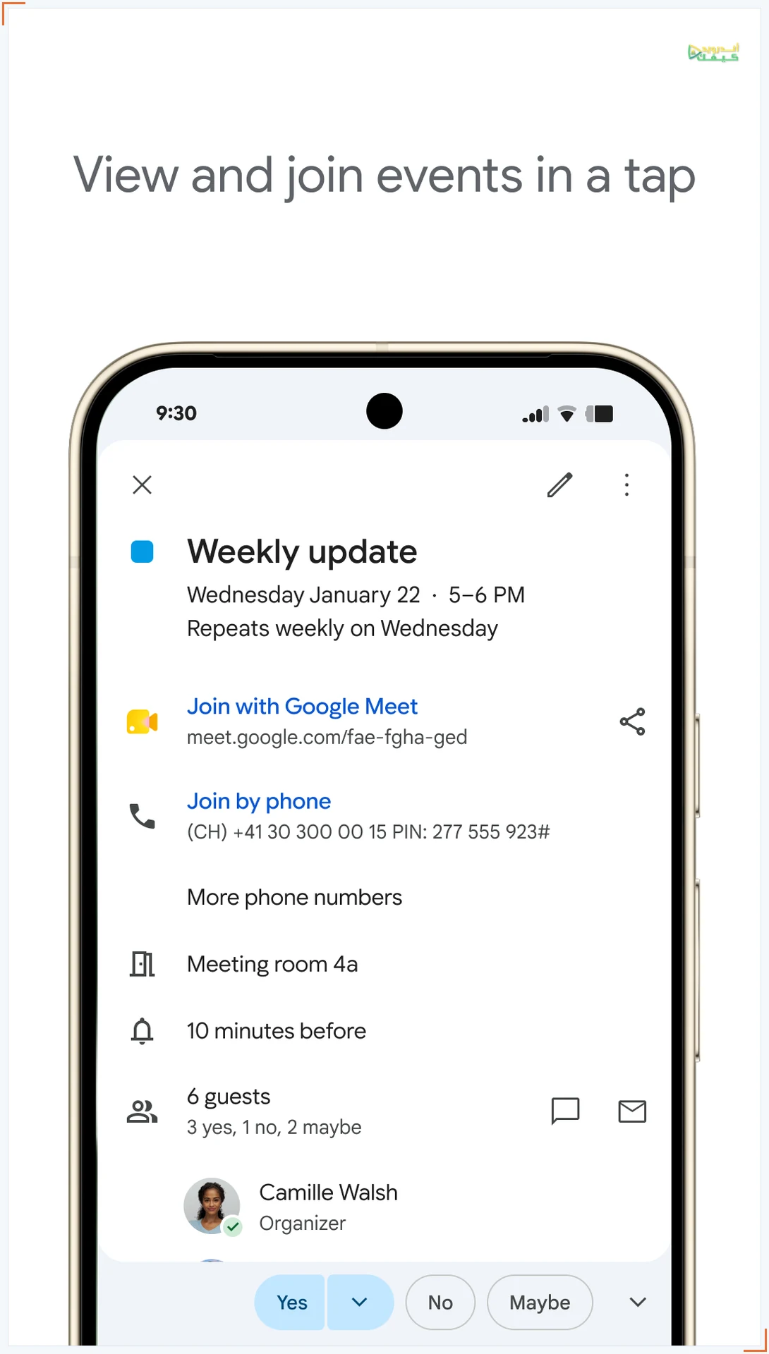 تفاصيل حدث في تقويم Google يتكرر أسبوعيًا يوم الأربعاء